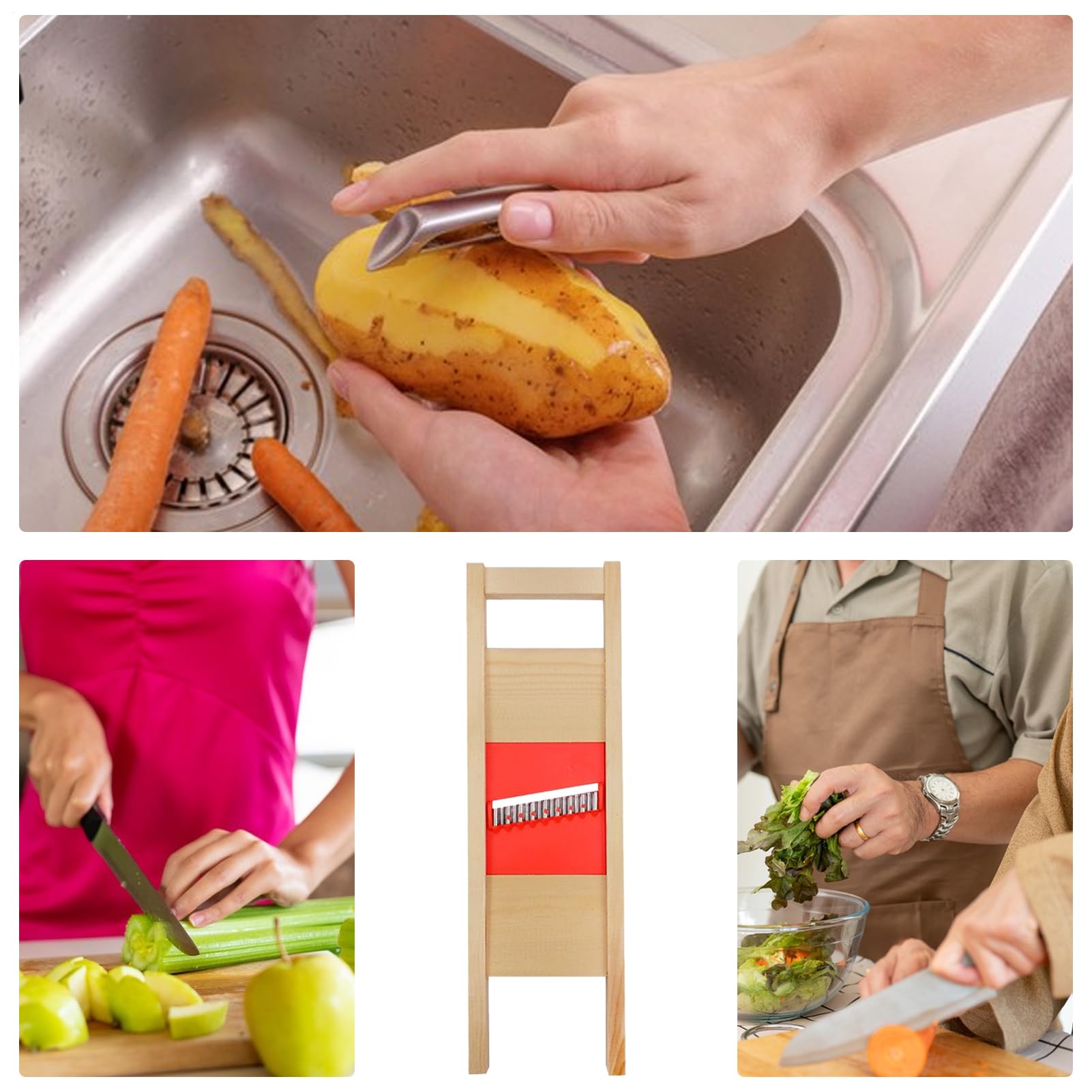 Raypontia 34x10cm Edelstahl hobel Mandoline, Edelstahl Hobel, Slicer schneider, Kartoffelschneider, Kartoffelhobel Wellen, Gewellter Küchenhobel, Kartoffel Pommes Frites Schneider Küche, Haushalt & Wohnen