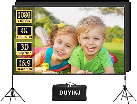 Projector Screen and Stand 100 inch,DUYIKJ Portable Black Backing Projector Screen Indoor Outdoor 169 4K HD Wrinkle-Free and Four-Legged Frame Movie Screen with Carry Bag for Backyard Movie Night