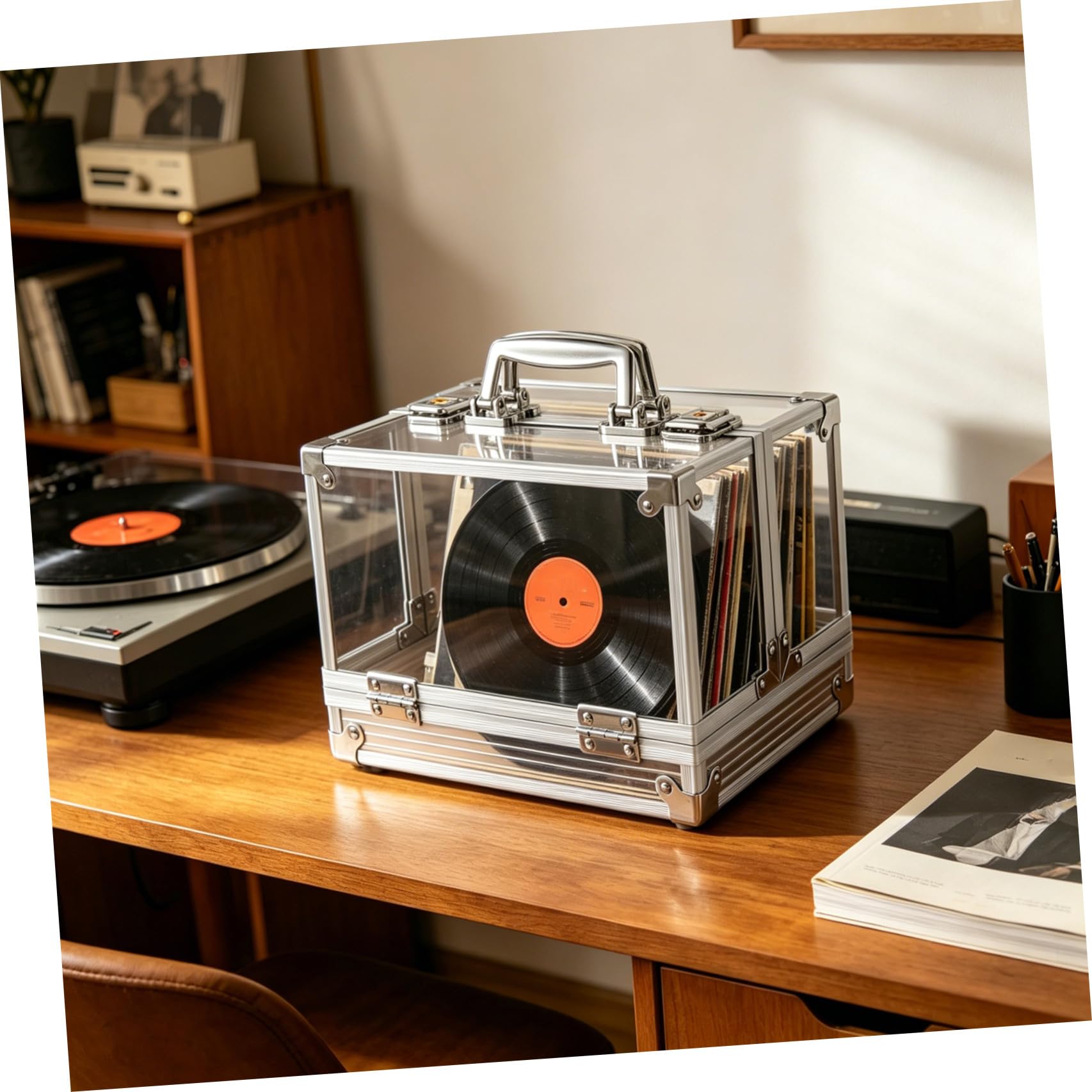 SHINEOFI Scatola Porta Dischi Vinile e CD Trasparente per Casa Contenitore di Grande Capacità per Dvd e Album Organizzatore Pratico per Collezioni Musicali