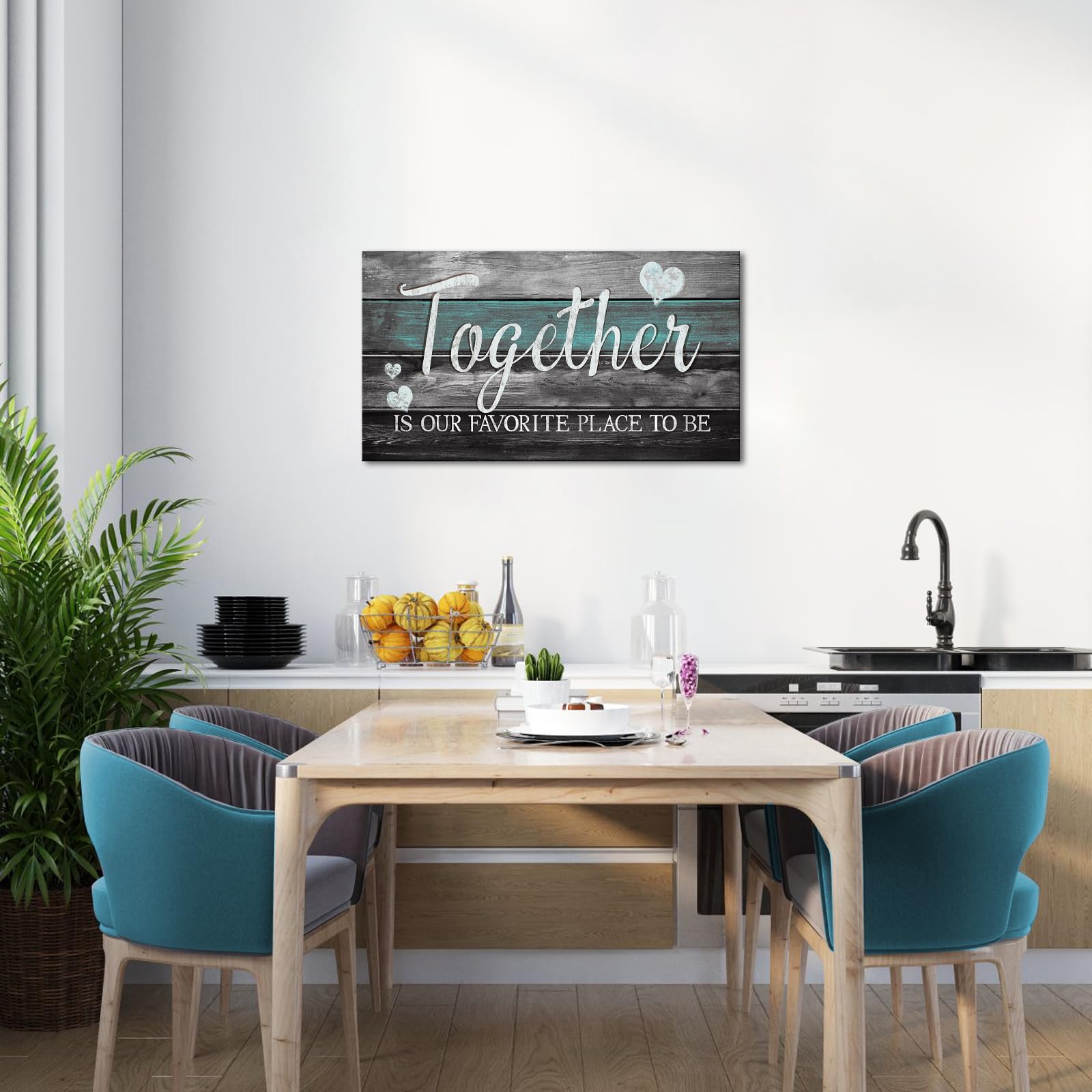 SkenoArt Lienzo decorativo para pared con citas inspiradoras de familia, estilo rústico Together is Our Favorite Place to Be Signs, baño, dormitorio, decoración de pared, fácil de colgar, 20 x 36