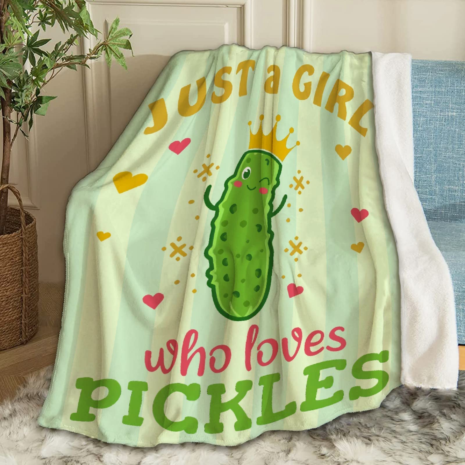 ARTBLANKET Just A Girl Who Loves Pickles Throw Blanket Fannel Fleece Microfiber Plush Bed Blanket Super Soft Blanket for All Season Bed Couch Sofa 120x90 in for Family