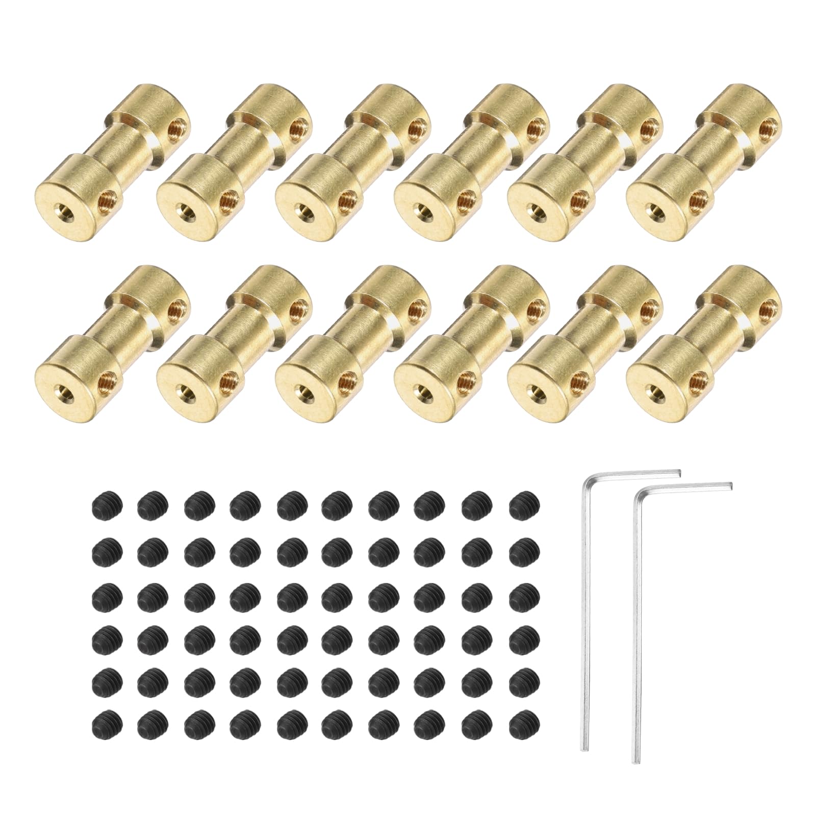 sourcing map12pcs 2mm to 3mm Brass Shaft Coupling Joint Connector with Screws and Hex Wrench Flexible Motor Shaft Coupler for Car Wheels Tires Shaft Motor