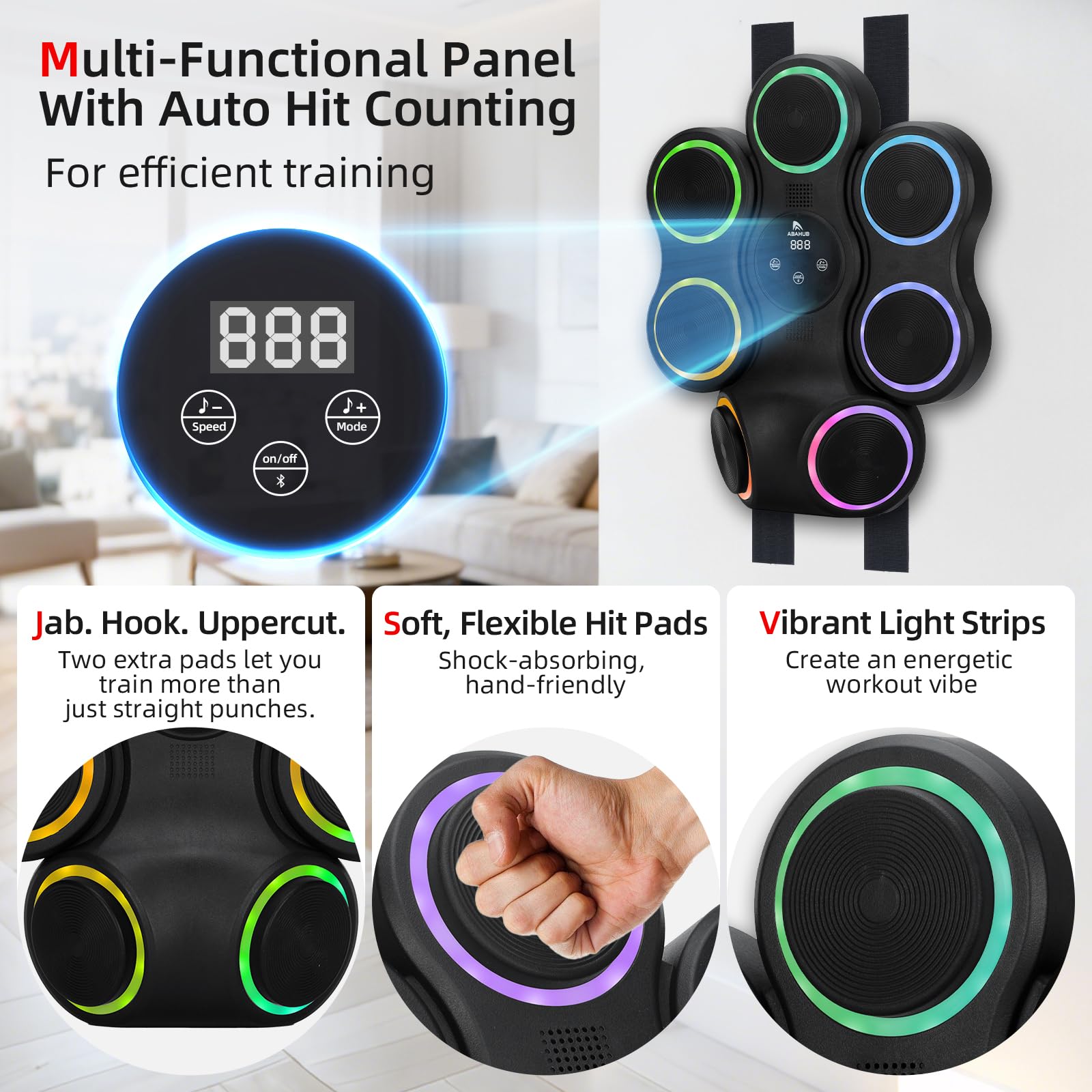 Abahub Music Boxing Machine for Adults & Kids, Home Fitness Equipment with Gloves, Wall Mounted Interactive Punching Target, Nice Gift Choice