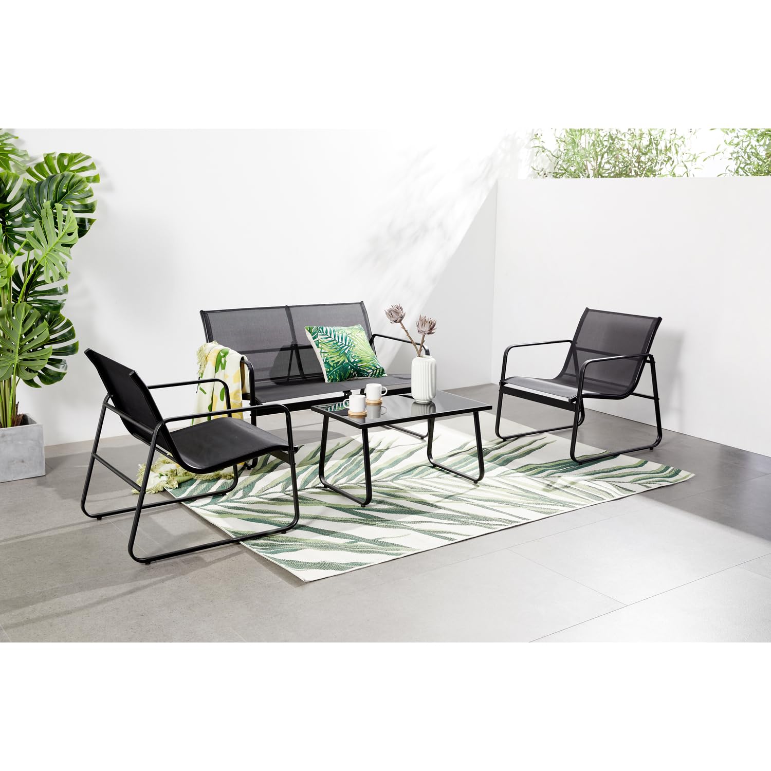 Salon de Jardin Sintra Acier 4 Places Canapé et 2 Fauteuils Noir