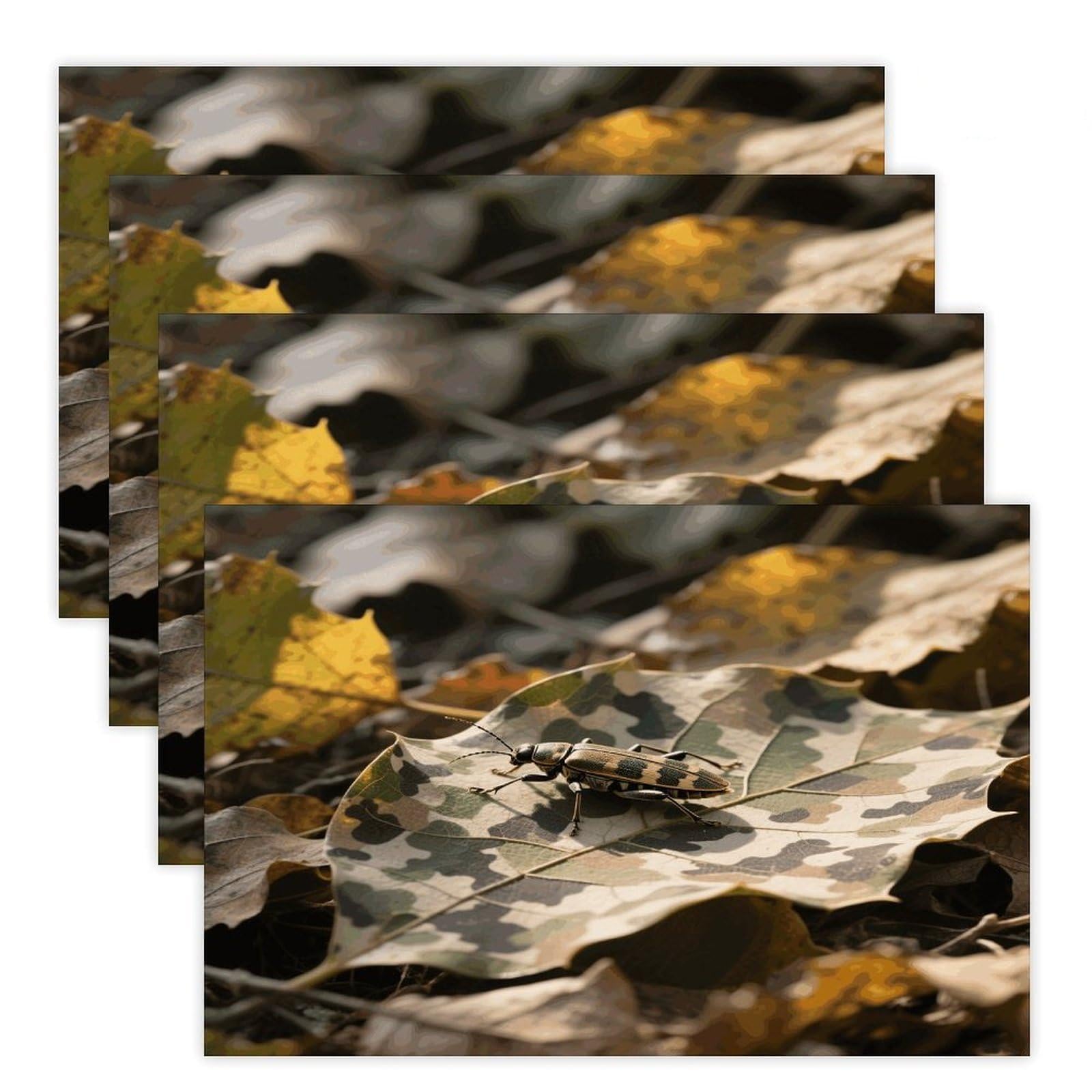 Camouflage Leaf Placemats Heat Resistant Non-Slip Place Mats Washable Wipeable Table Mat Kitchen Dining Table Decoration Placemats Indoor Outdoor Place Mats 17.7’’×11.8’’