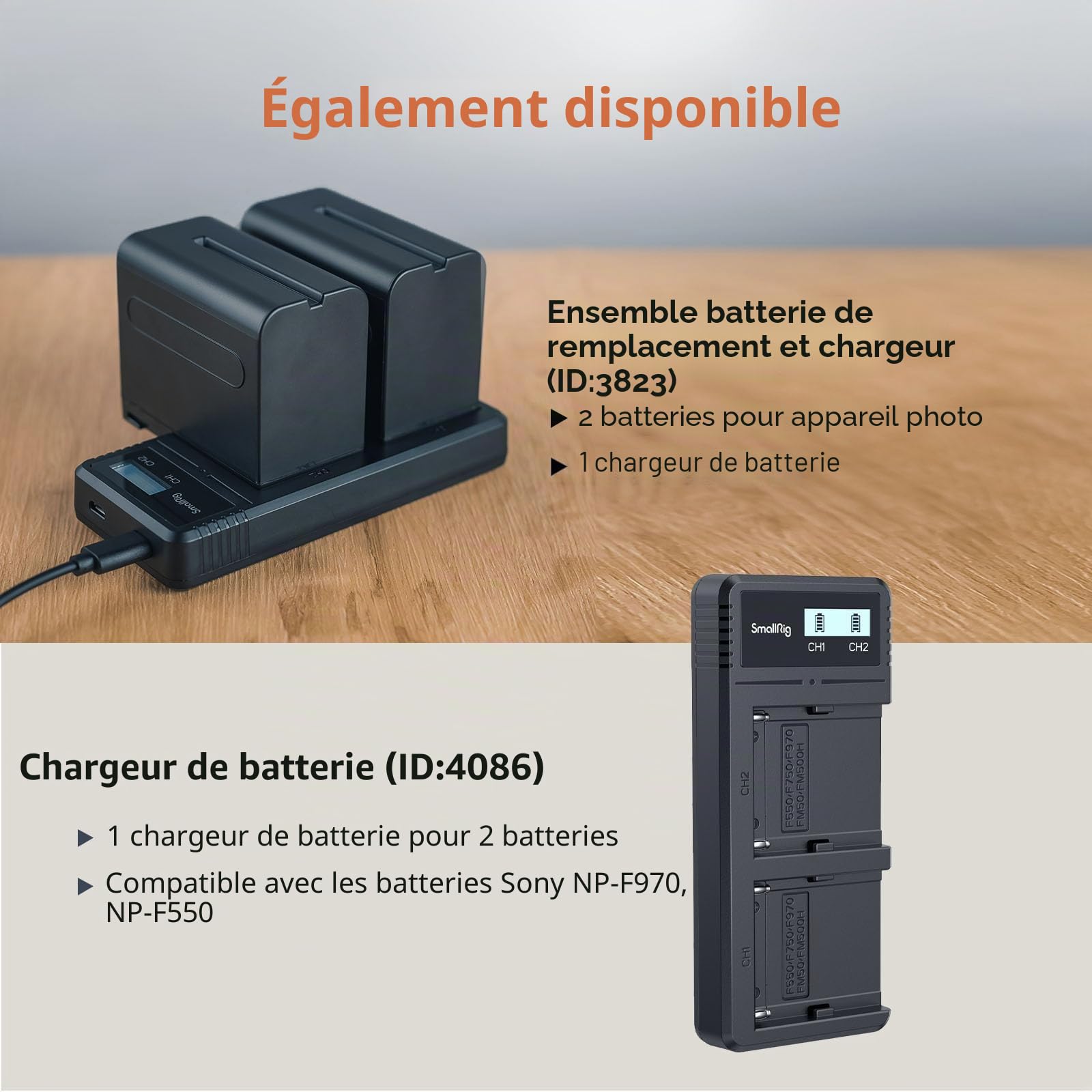 SMALLRIG Batterie 3500mAh USB-C pour Sony Compatible avec NP-F550 F750 F970, 3H Charge Complète, Batterie pour Moniteur, Lampe Vidéo, Caméscope, Téléphone, Pas pour BMPCC 6K, Orange - 4971