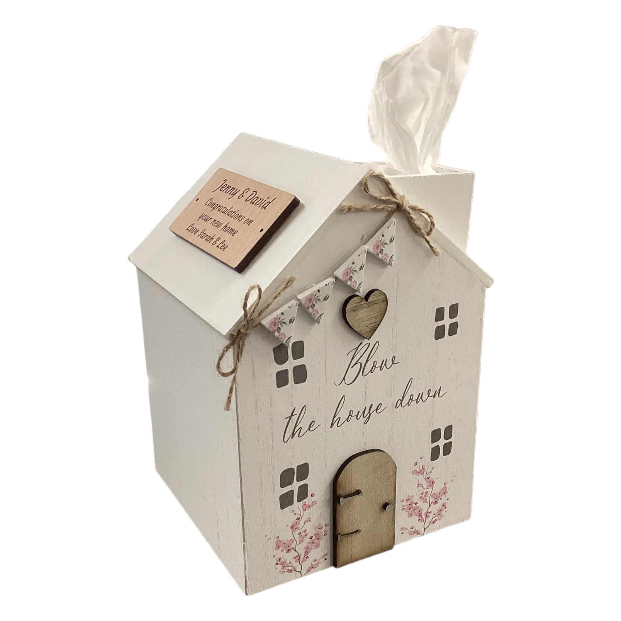 Rutherfords Gifts Personalised Rose Cottage House Shaped Wooden Tissue Box - Engraved With Any Message
