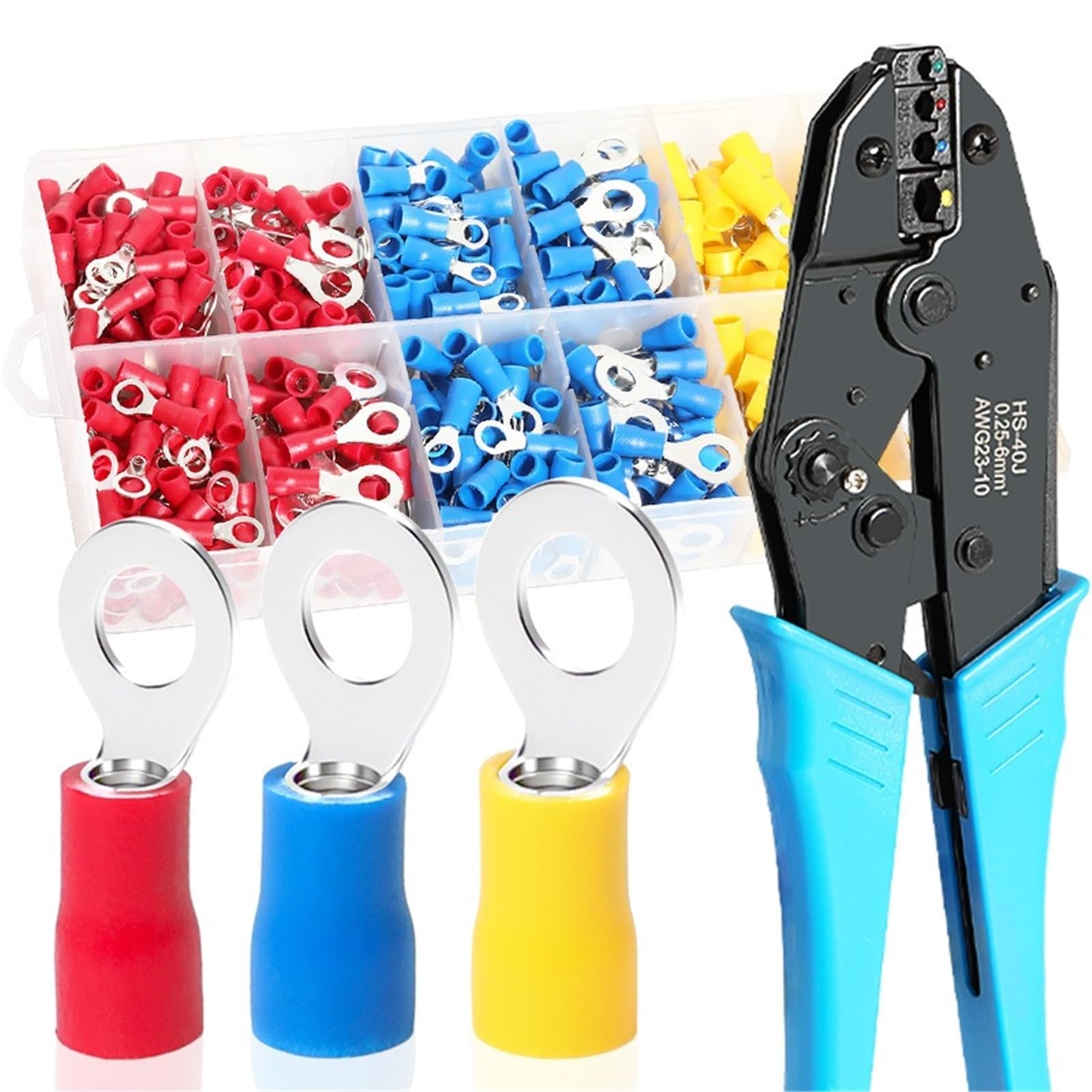 Cosse A Sertir Connecteur D'épissure D'extrémité De Câble Électrique, 460 Pièces M4 M5 M6, Anneau Pré-isolé, Borne À Sertir, Cosse Virole(460PCS-HS40J)