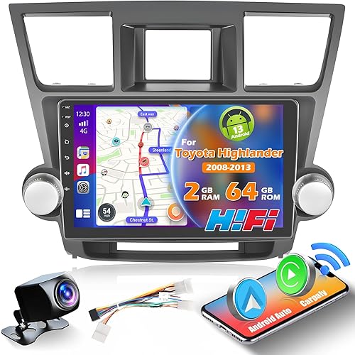 Roinvou 2G+64G para Toyota Highlander 2008-2013 Radio de coche con Carplay inalámbricoAndroid Auto, 10.1 pulgadas Android 13 IPS pantalla táctil