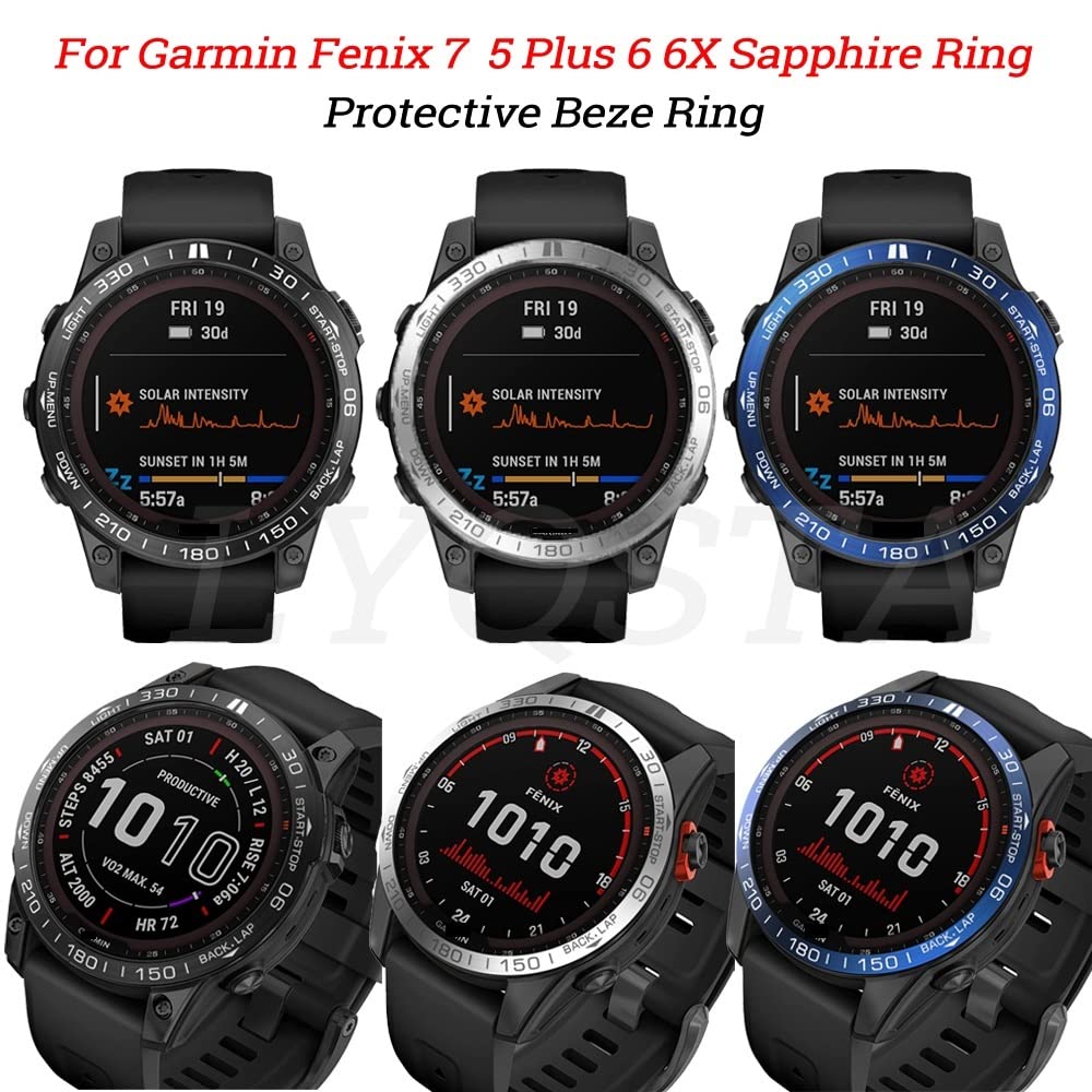 BUDAY Cover Ring For Garmin Fenix7 7X 5Plus 6X Pro/6X Sapphire Watch Bezel Ring Stainless Steel Sculptured Units Adhesive Anti-Scratch (Color : B, Size : For Garmin Fenix 7X)