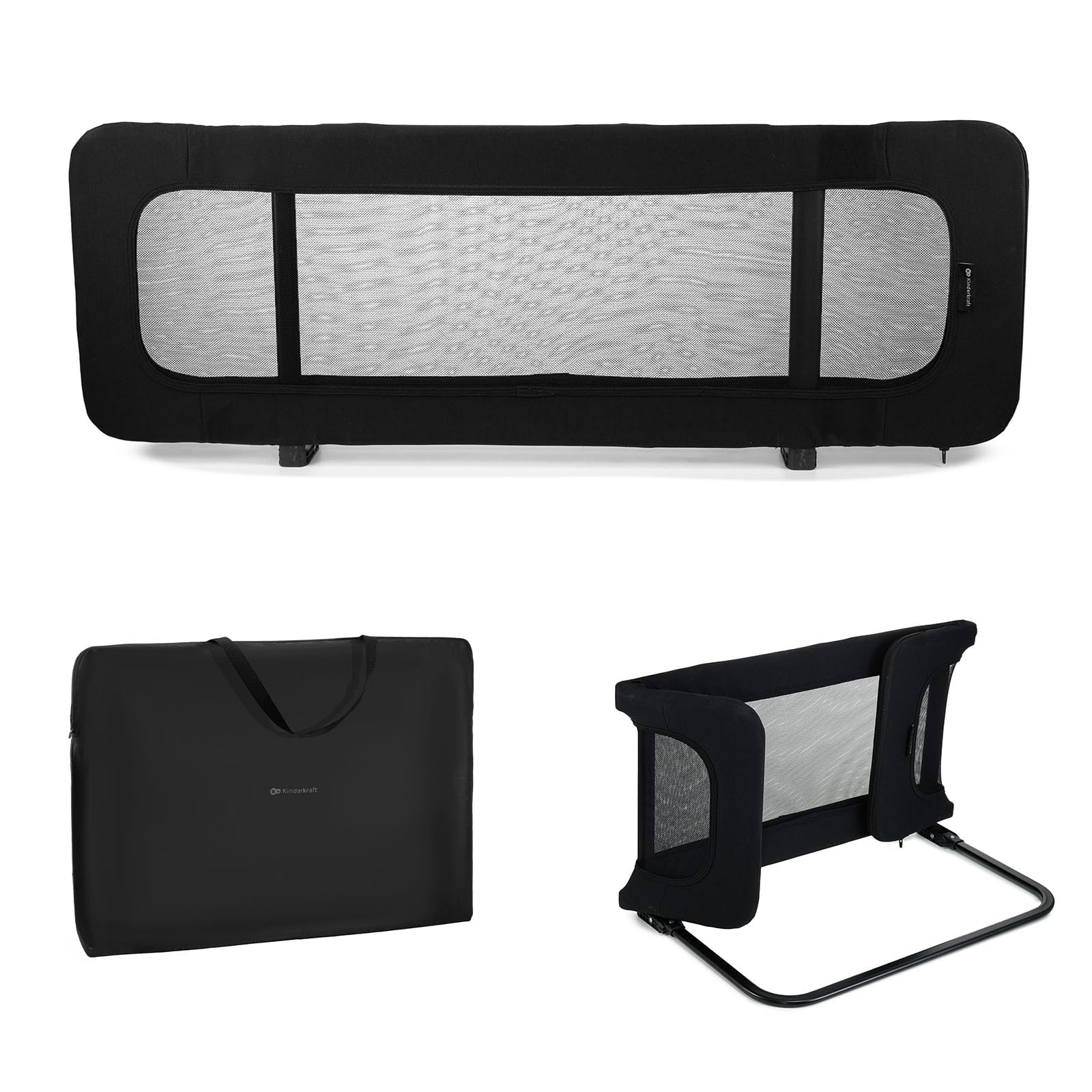 Kinderkraft Guard and Dream Bettgitter 120x40 cm, Bariere Rausfallschutz, Zusammenklappbar, Leicht zu transportieren mit Tragetasche, Einfache Montage, Schwarz