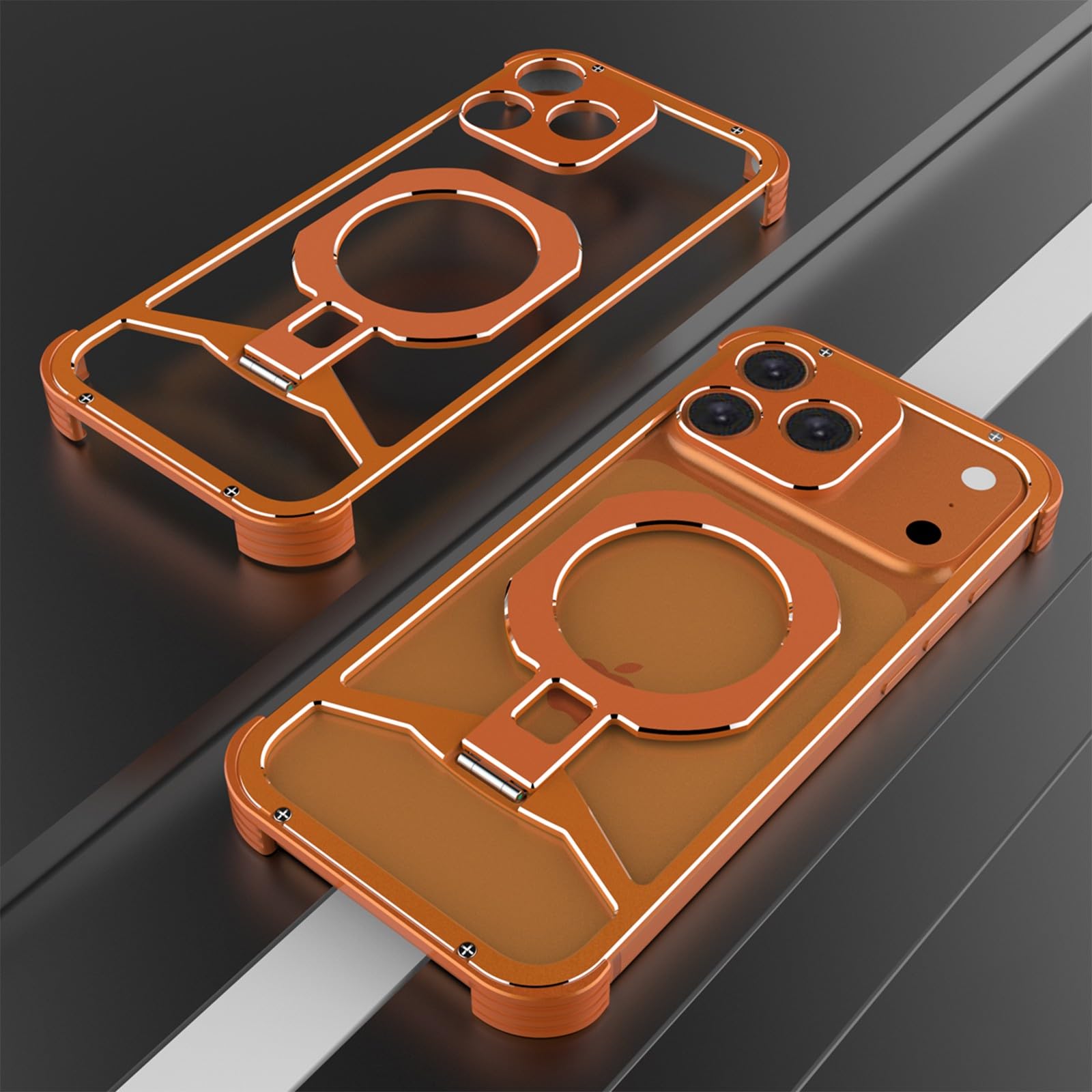 Coque iPhone 17 Pro sans cadre en métal orange argenté Magsafe - 6