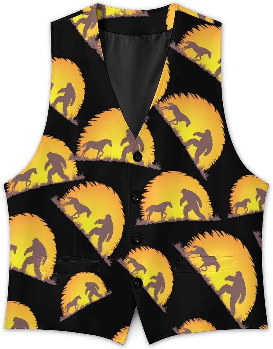 Horse And Bigfoot Vintage Mens Suit Vests V-Neck Casual Vest Dress Formal Tuxedo Wedding Waistcoat