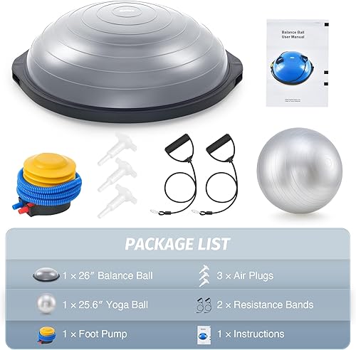 Miniatura 8 de ZELUS Bola de equilibrio de 25 pulgadas  Media pelota inflable de ejercicio de 660 libras con base antideslizante  Equipo de entrenamiento de fuerza
