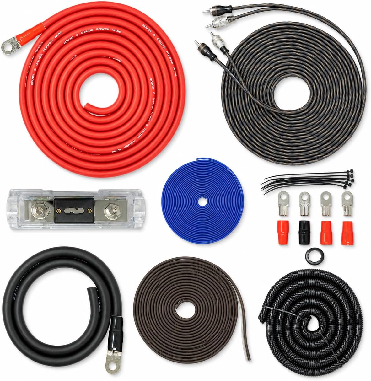 SoundBox PCK0, 0 Gauge Amp Kit Complete Amplifier Install Wiring Cables - 7500W