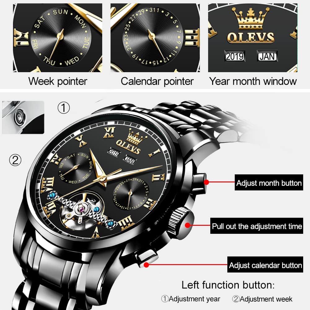 OLEVS Automatic Watches for Men Self Winding Mechanical Tourbillon