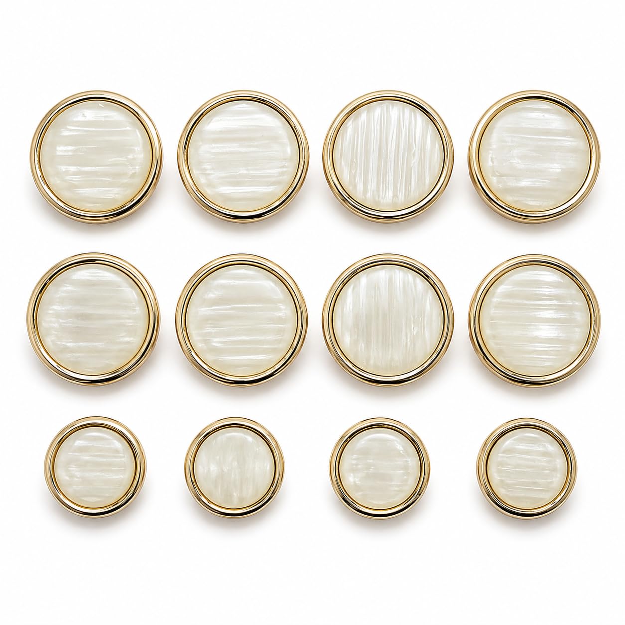 REENA 12 Pcs Premium Acrylic Coat & Blazer Buttons Set for Men & Women | 6 Big 20mm + 6 Small 17m | Gold Rim Pearl Finish Buttons for Suits, Blazers, Sherwanis, Achkans & Coats.(Pearl Gold Round Acrylic)-image-28