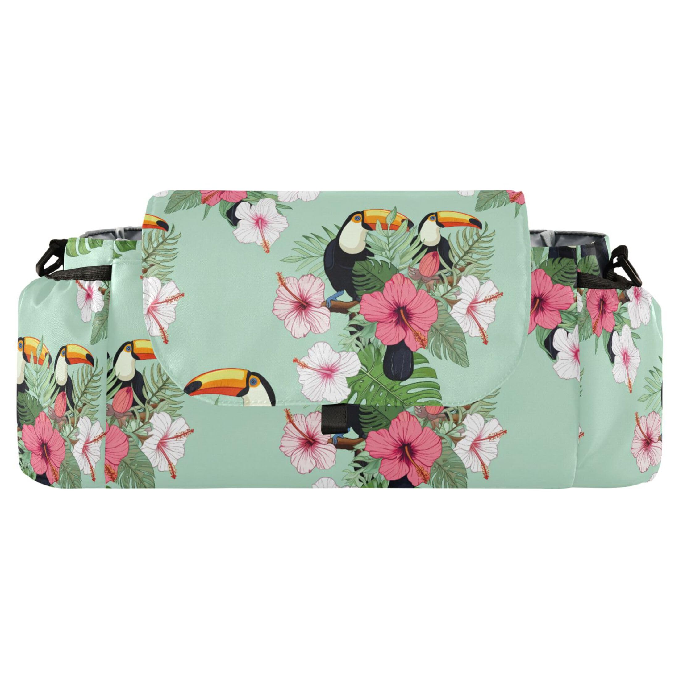 Burbuja Toucans Perched on Branches Stroller Organizer with Insulated Cup Holders, Non-Slip Stroller Caddy Universal Fits Most Strollers, Nursery Accessories