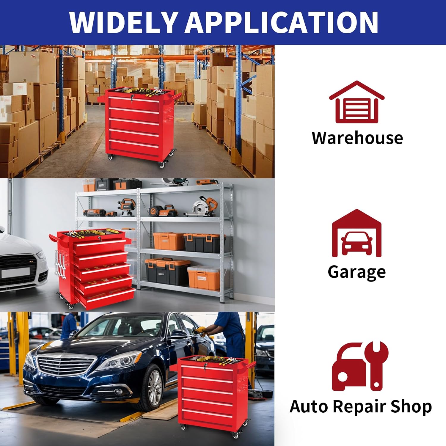 Rolling Tool Chest with 5 Drawers, Metal Tool Box with Wheels, Locking Garage Storage Cabinet Sliding Tool Drawer Cart on Wheels Toolbox Organizer Workbench for Workshop Repair Shop(Assembly Required)