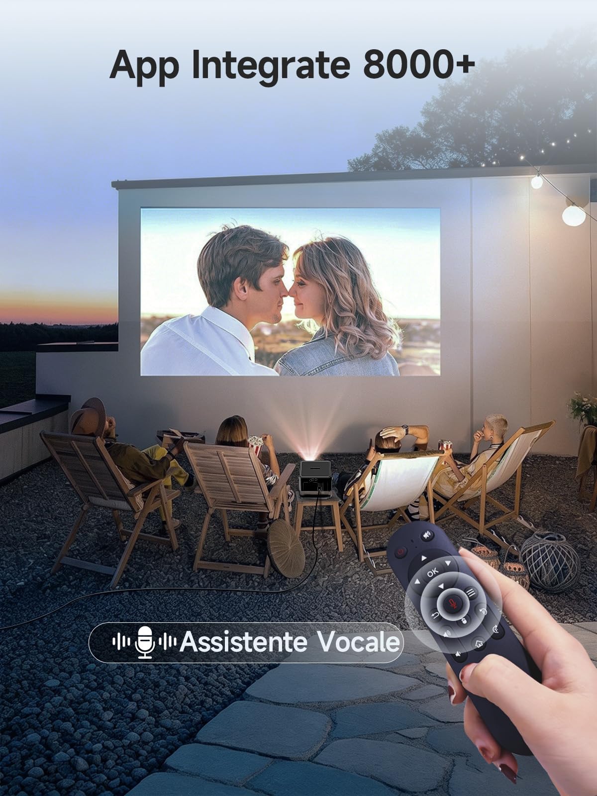 【Android 14 & 800 ANSI】Smart Proiettore Portatile 4K Supporto, 1080P Nativo | Messa A Fuoco Automatica, Correzione Trapezoidale, WiFi 6 BT 5.4, Altoparlante da 15W, Rotazione 180° Proiettore da Esterno