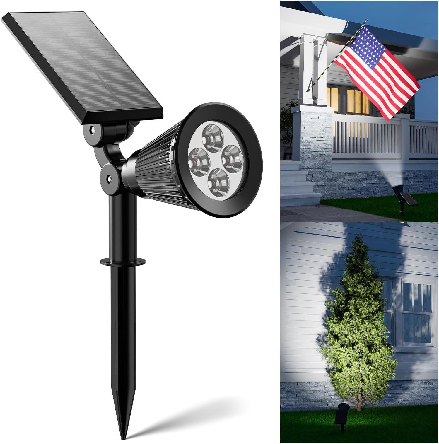 FALOVE Solar Spot Lights Outdoor Waterproof for Flag, Palm Tree, Pole, Sign, Statue, Mailbox, Bright LED Outside Landscape Flood Spotlights for Accent Uplighting Yard, Garden, House, Backyard, Patio