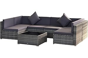 Outsunny Outdoor Patio 7-Piece Sectional Sofa and Table Set with Cushions