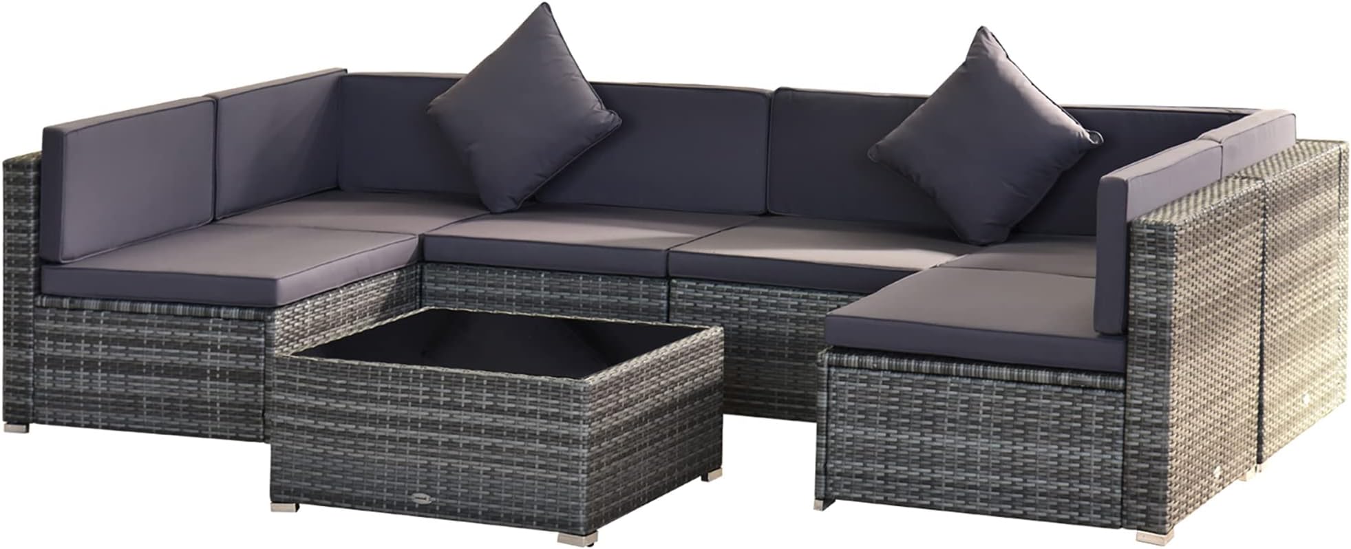 Outsunny 7-Piece Patio Furniture Sets Outdoor Wicker Conversation Sets All Weather PE Rattan Sectional Sofa Set with Cushions & Tempered Glass Desktop, Grey
