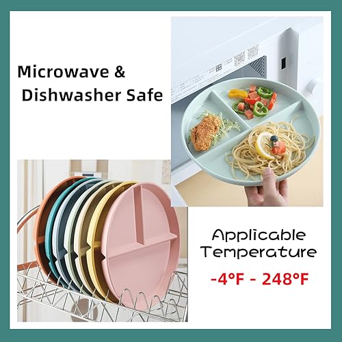 Miniatura 4 de Platos divididos para adultos, paquete de 4 platos de control de porciones, platos divididos de paja de trigo de 9 pulgadas, reutilizables, juego de