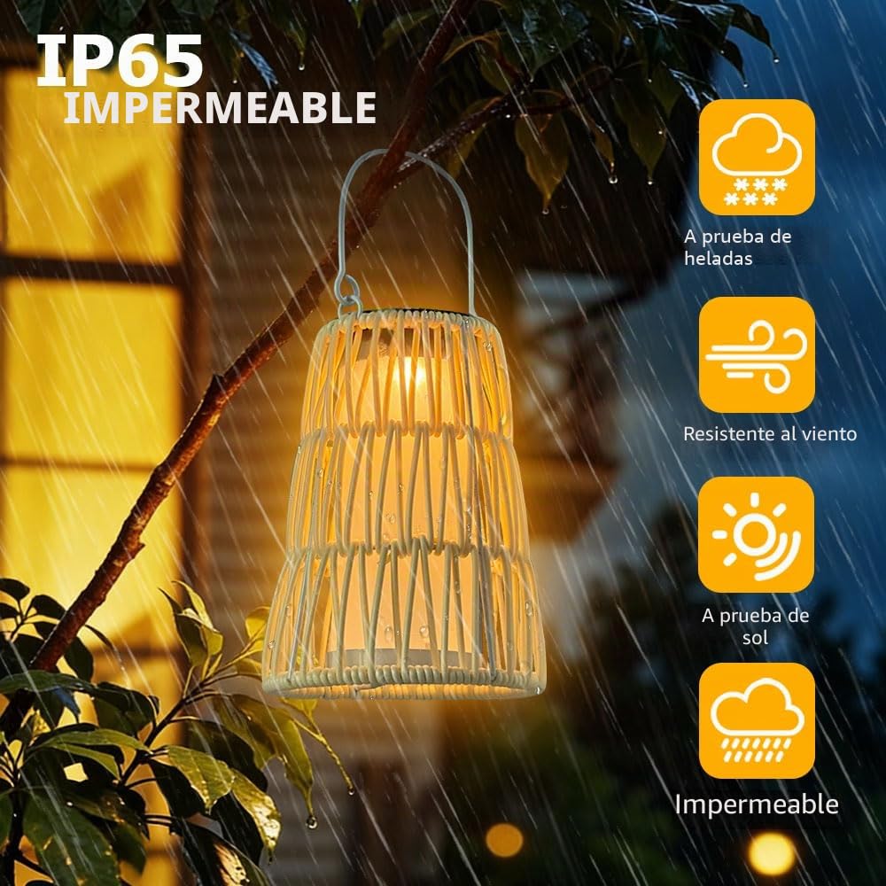 Farolillos Solares Exterior Jardin,2 Ratán Lampara Solar Exterior,IP65 Impermeable Faroles Solares Colgantes,Solar Lights Outdoor,Luces Solares LED Exterior Jardin Decoración para Terraza Balcón Patio