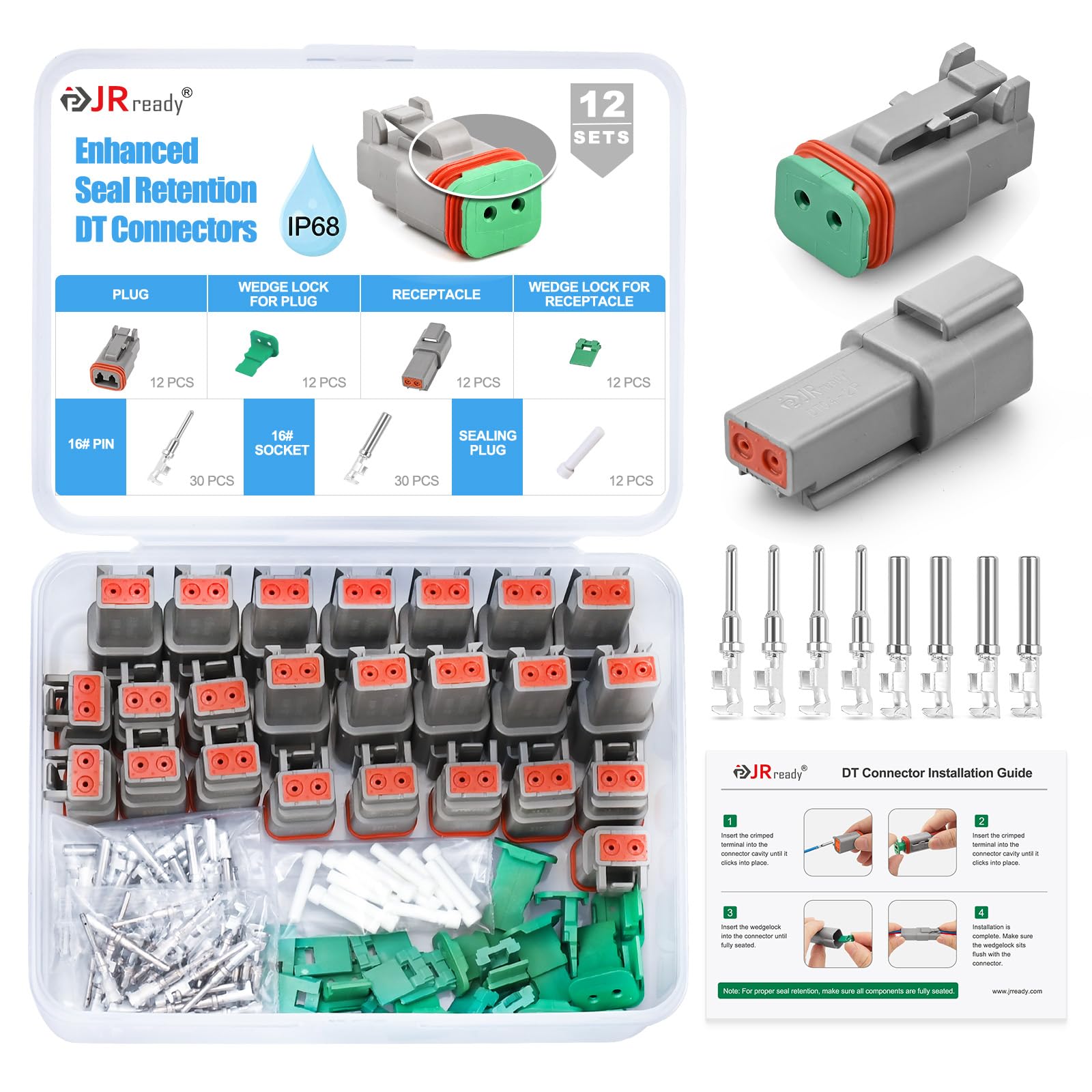 JRready 2 Pin Deutsch DT Connector Kit 12 Sets