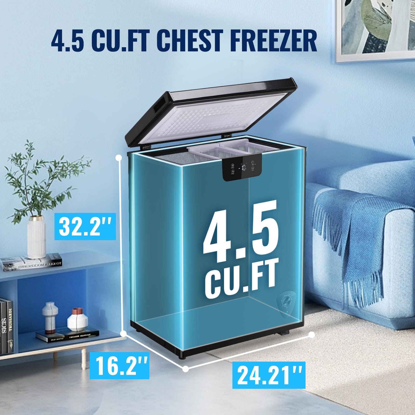 TACOOL 4.5 Cu.ft Chest Freezr with Wheels Deep Freezer Top Open Door Electronic Temperature Control Digital Display Screen 2 Removable Baskets for Home Apartment Kitchen Black on Fridge.com