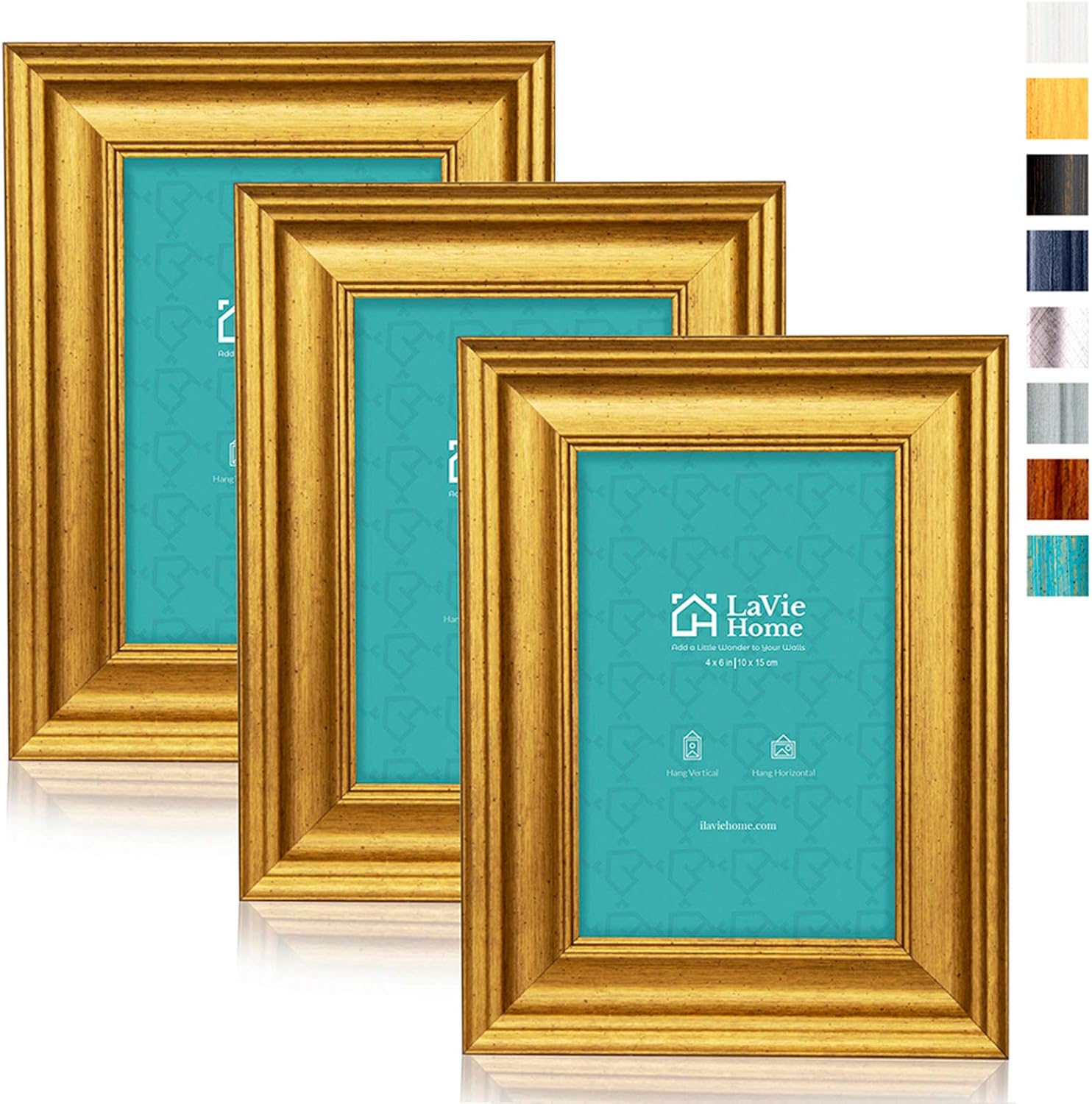 LaVie Home 4x6 Picture Frames (3 Pack, Gold) Photo Frame