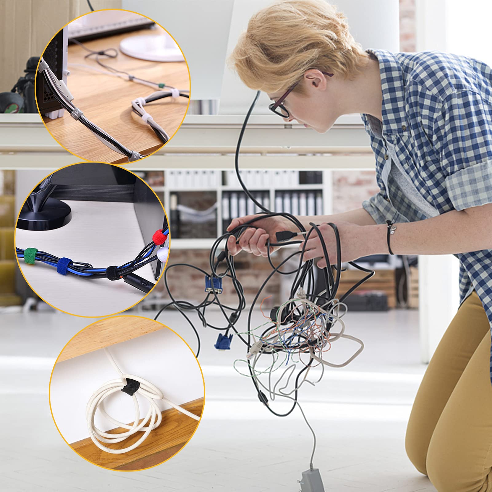 TEUVO 9CM x 4M Cinta de Gancho y Bucle Bridas, Doble Cara Cables Para Atando Cable, Bridas Reutilizables para Cable La administración, Artesanía de bricolaje, Alrededor de Inicio y Oficina Negro