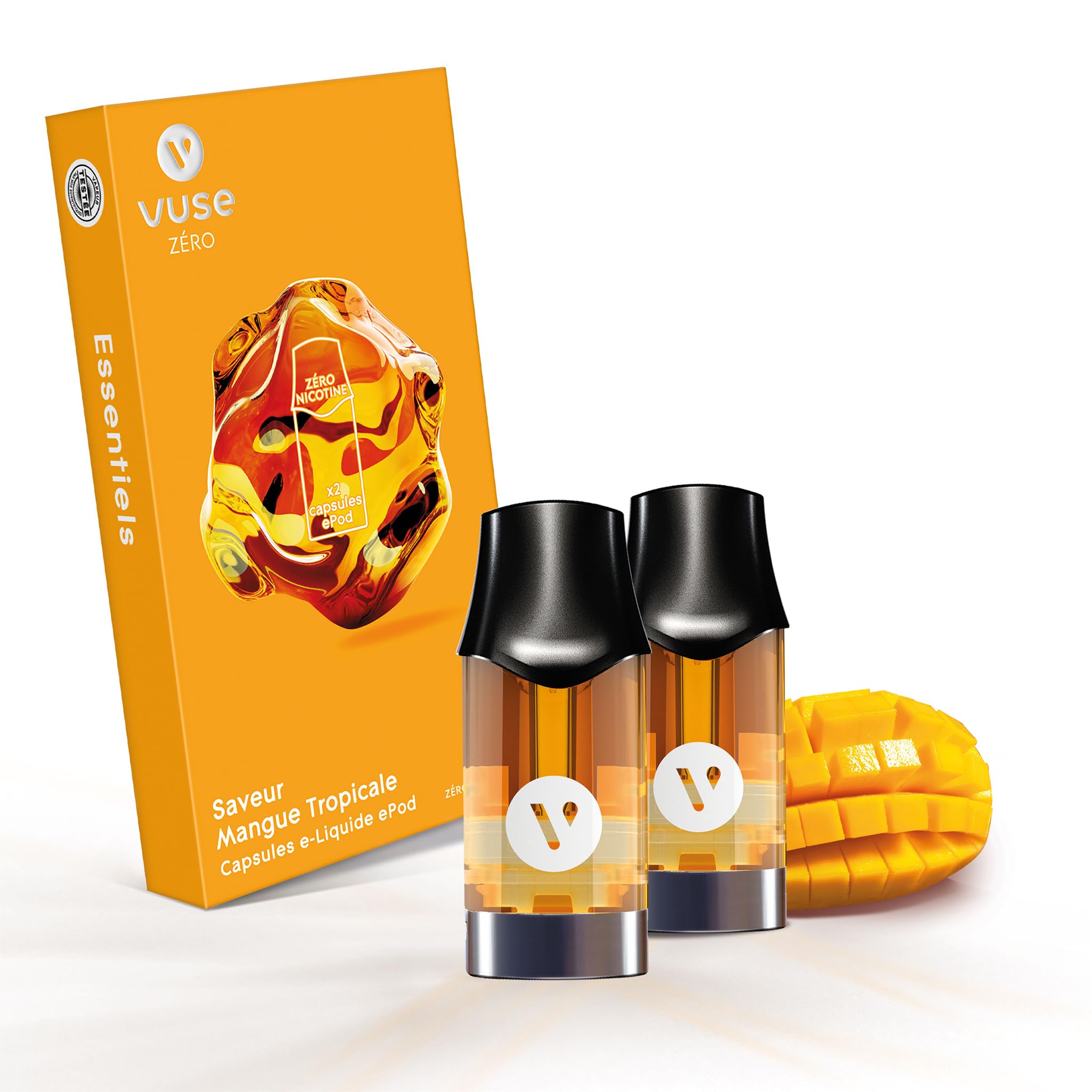 Vuse Capsules Pro, Mangue Tropicale Lot de 2, jusqu' 950 bouffes* par  capsule, compatibles avec les cigarettes lectronique VUSE Pro et ePod 2,  sans nicotine, 1,9 ml d'e-liquide par capsule. : Amazon.fr: