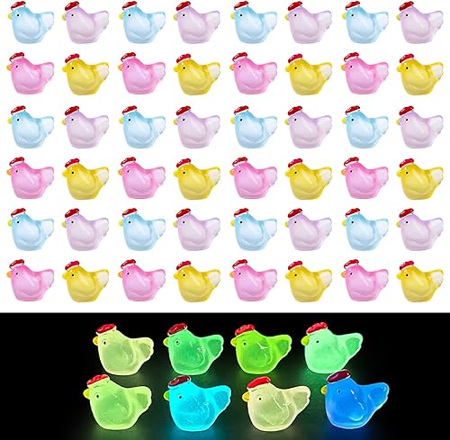Miniatura 1 de 60 piezas de mini resina de pollo diminutos que brillan en la oscuridad, figuras luminosas de pollo en miniatura, adorno de casa de muñecas, plantas