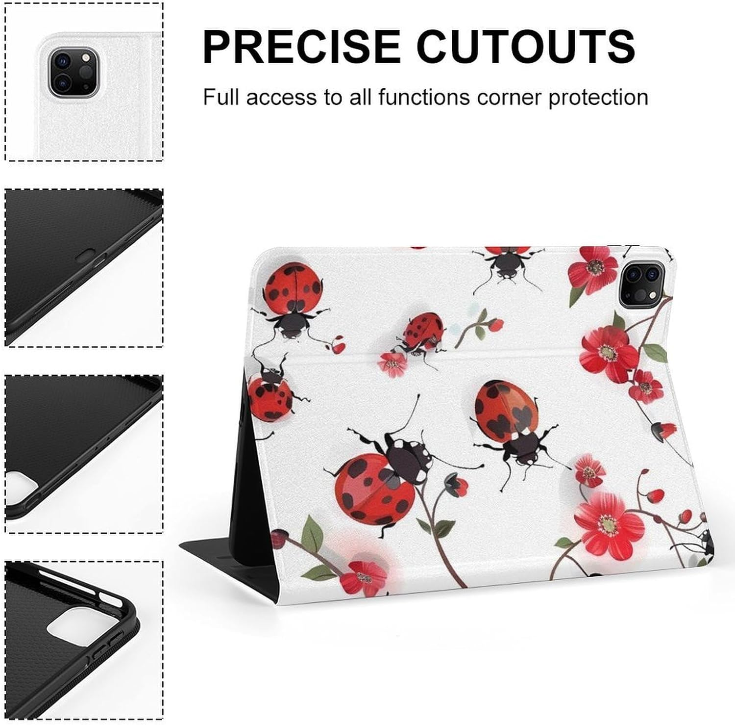 Ladybugs with Red Flowers Printed Case Trifold Stand Protective Cover Compatible with IPAD Pro 20/21/22(11in)