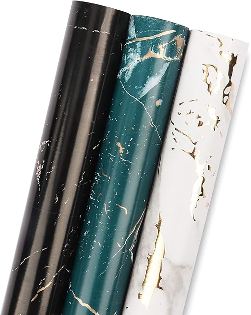 RUSPEPA Wrapping Paper Roll - Mini Roll - 3 Different Marble Design (42.5 sq. ft.ttl.) - 43.2 cm X 3.05 m Per roll