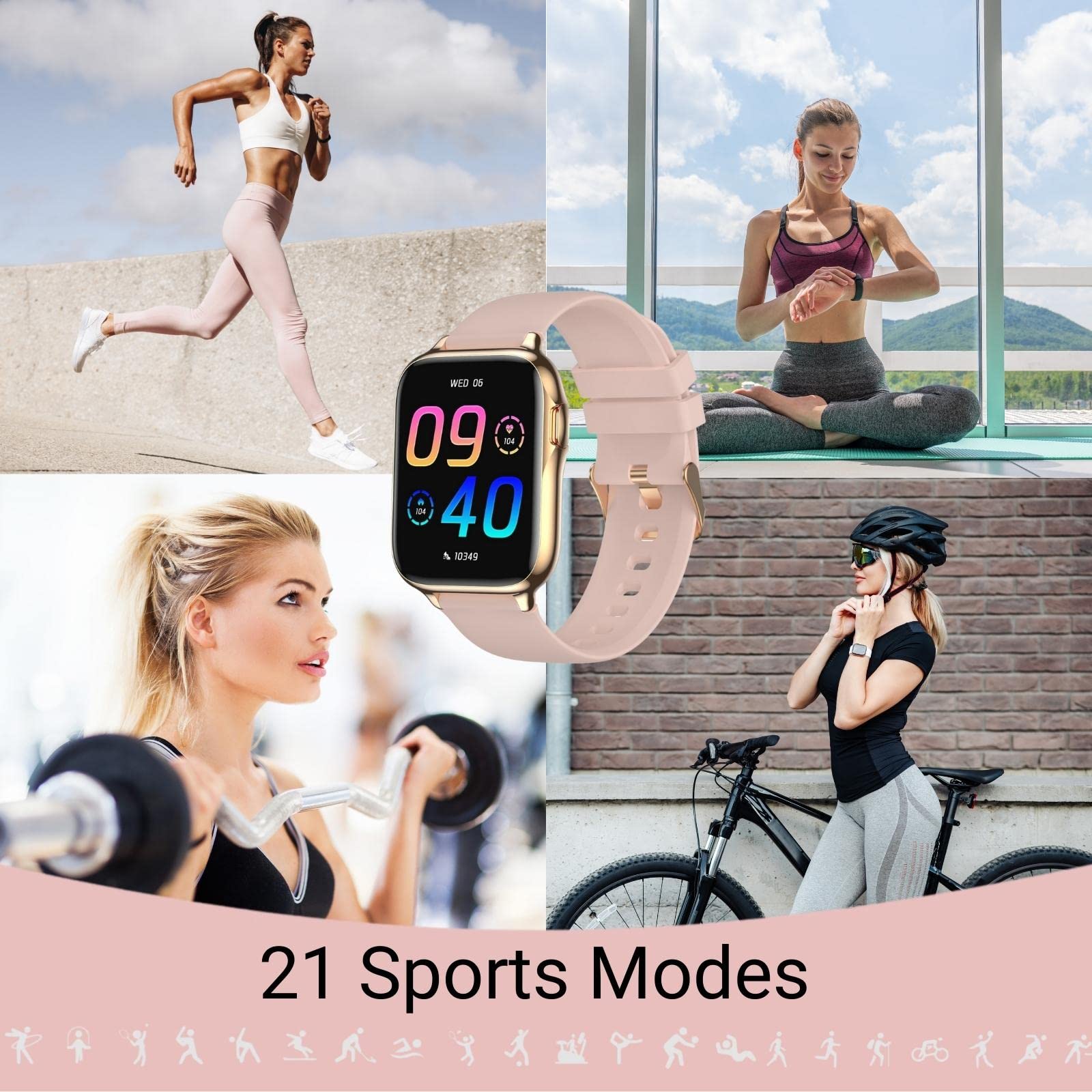 Smartwatch Chiamata Bluetooth e Risposta Vivavoce, 43mm schermo, SpO2 Cardiofrequenzimetro, 3ATM impermeabile 21 Modalità Sport per Android/iOS