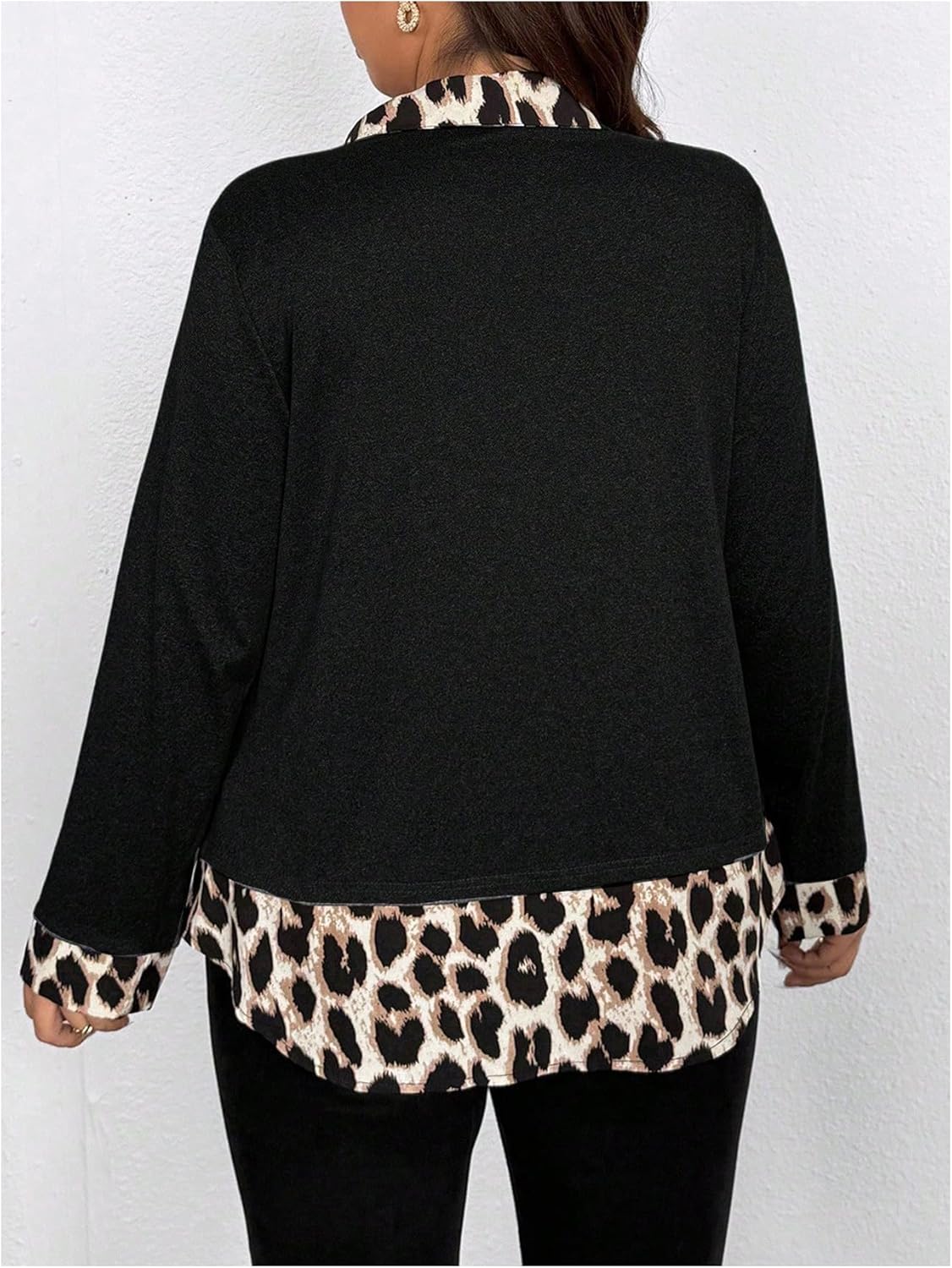 GORGLITTER Women's Plus Size Blouses Leopard Print Color Block Shirt Combo 2 in 1 Long Sleeve Dressy Casual Tops - Image 2
