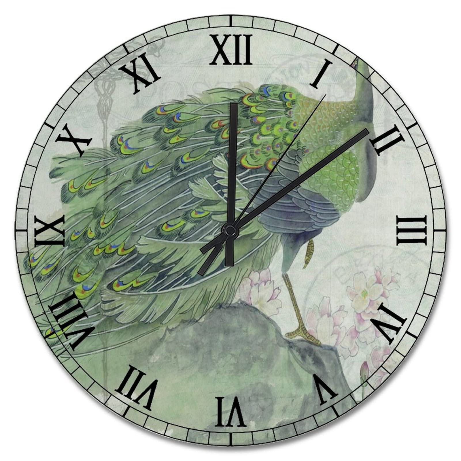 Horloge murale rétro pour salon et ferme vintage décoration murale florale verte