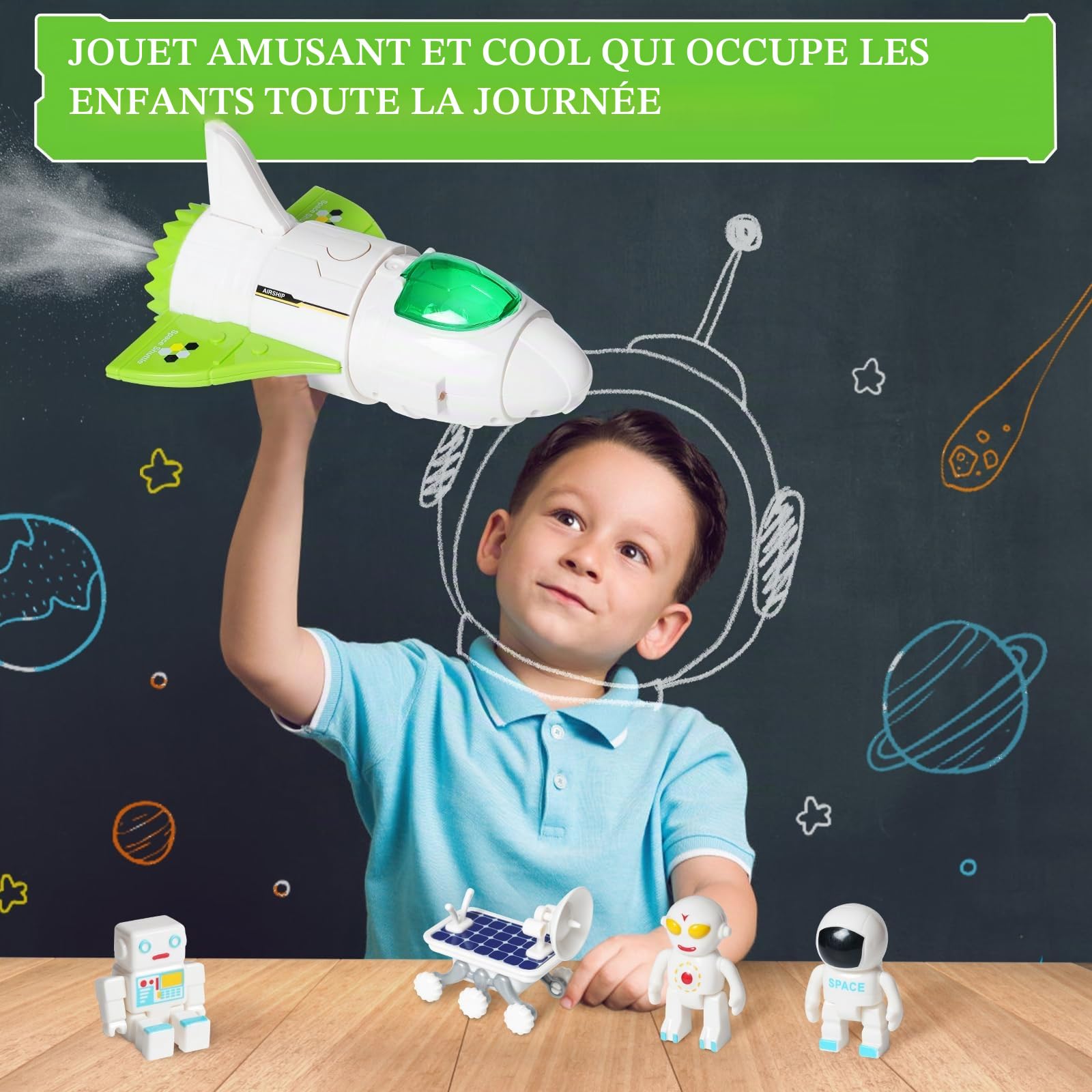 Spaceshuttle Mission Spatiale Fusée Jouet de Vaisseau Spatial avec et Son, 3 Figurines d'astronaute, Cockpit à charnière, spuff