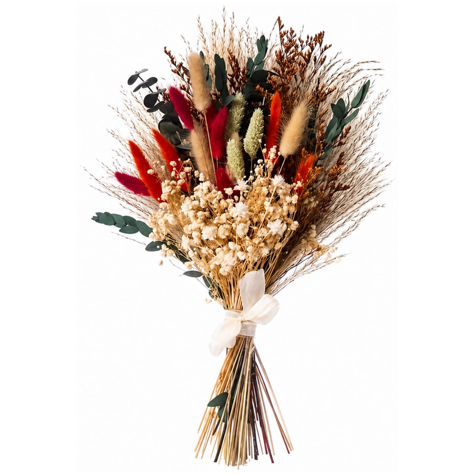 Bouquet de Fleurs séchées Naturelles, 55 tiges avec 10 Herbes variées, Composition Florale préservée Multicolore au Rendu Naturel, 43 cm de Haut, pour déco bohème, Bureau, Salon, Chambre