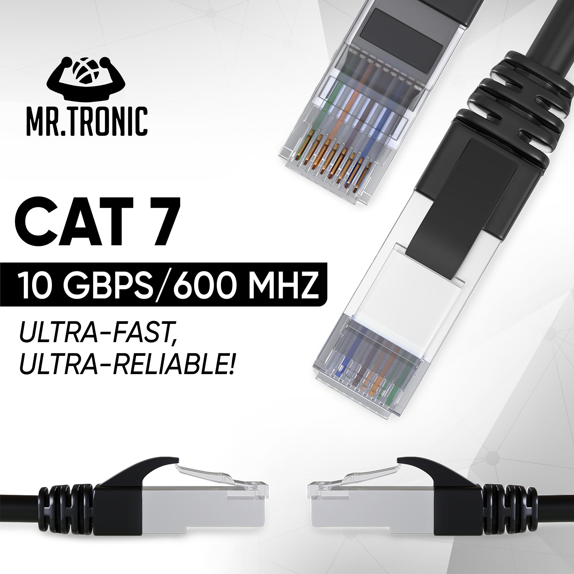 Mr. Tronic Câble Ethernet 15m, Reseau LAN Cat 7 Haut Debit Pour une Connexion Internet Rapide & Fiable | Câble Ethernet, Cat7 RJ45 SFTP (15 Mètres, Noir)