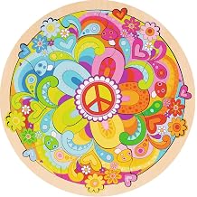 goki 57303 Mandala Flowers Insert Puzzle - Goki66 34-Piece Round Children's Wooden Puzzle with Colourful Flower Motifs and Large Puzzle Pieces, Diameter 29.5 cm