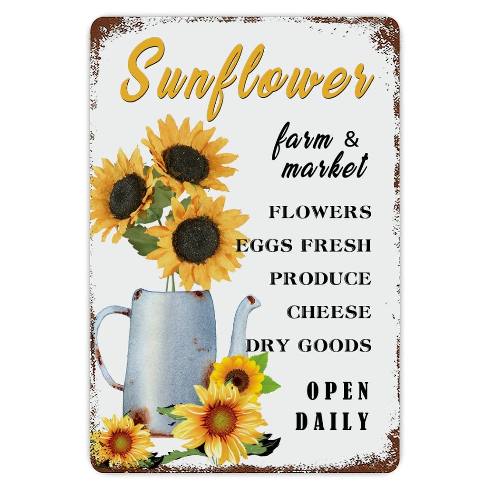 ENEDNATE Sunflower Farm Sign Flowers Eggs Fresh Open Daily Aluminum Sign 8x12 inch Vintage Metal Tin Sign Home Decor for Club Bar Garden Kitchen Restaurant