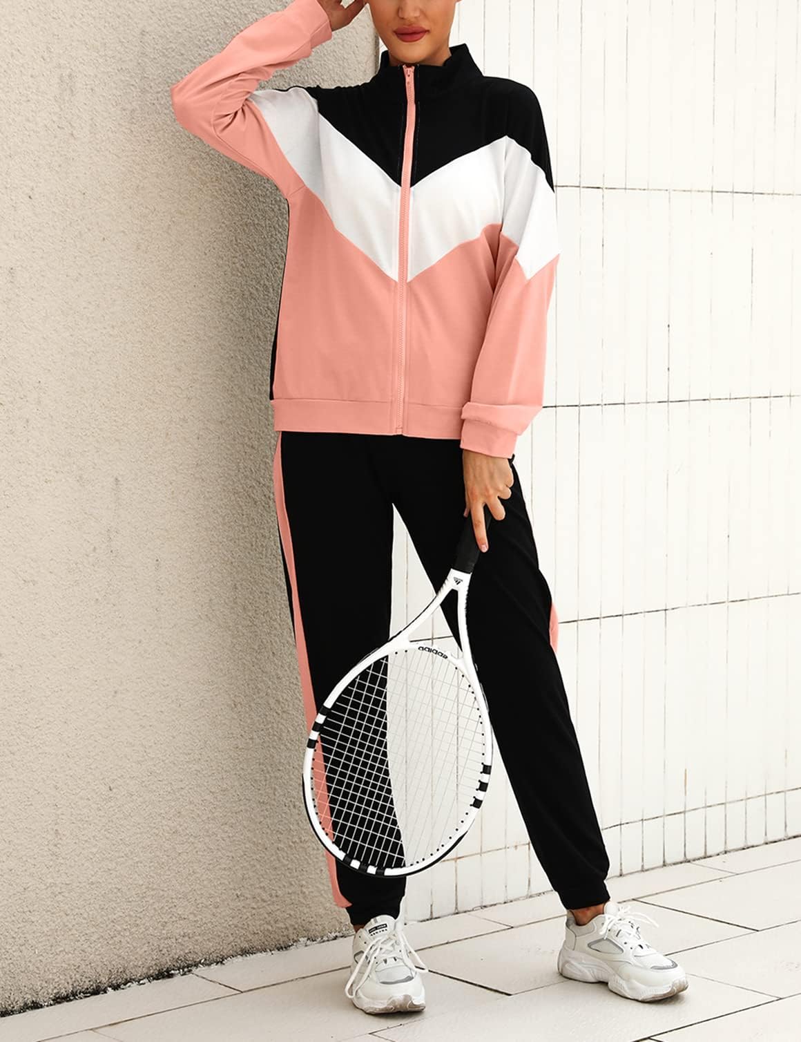 Marvmys Tuta Donna Sportiva Due Pezzi Giacca con Zip e Pantaloni Lunghi