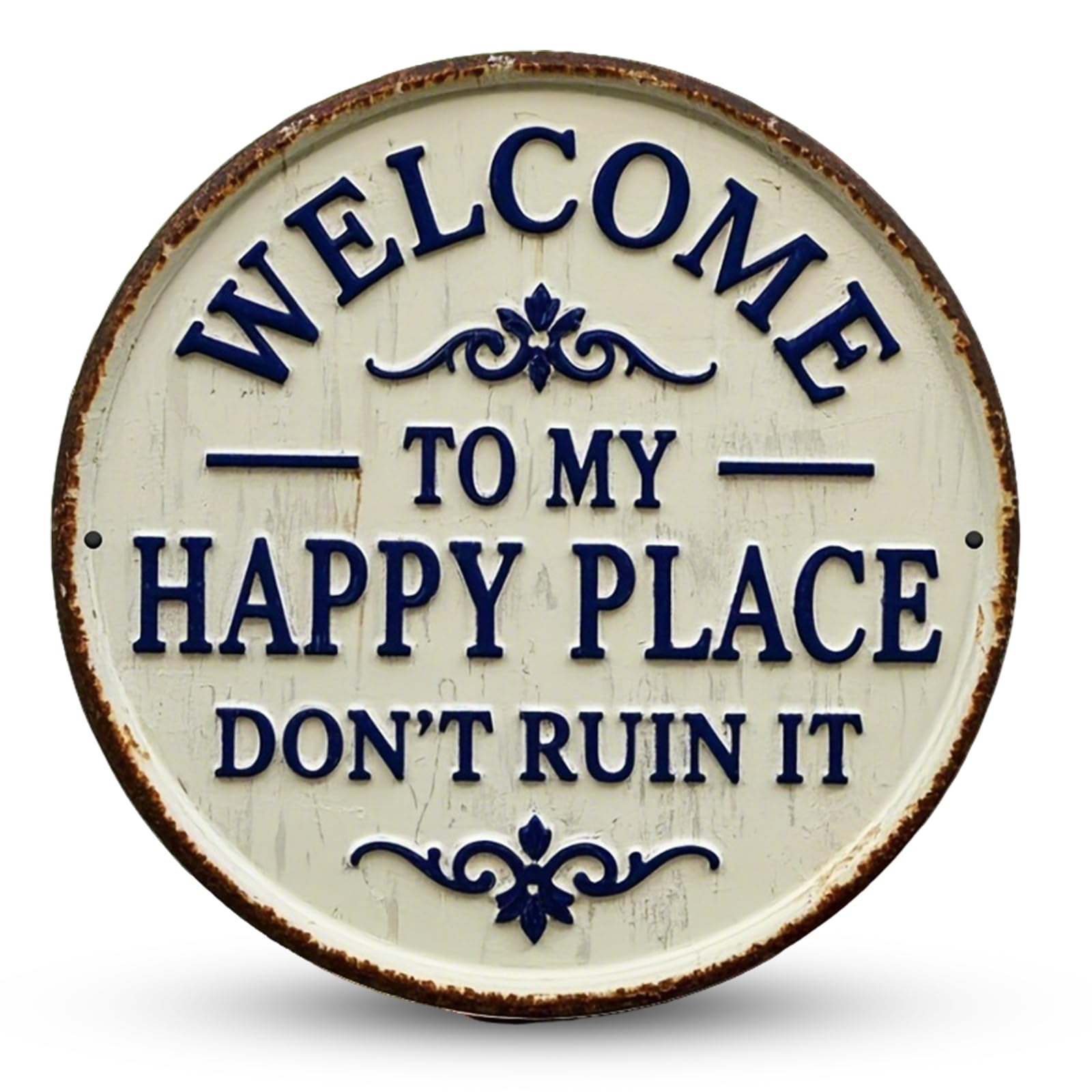 Welcome to My Happy Place Metal Door Sign, Funny Round Vintage Decor, Welcome Home Sign, Metal Signs for Home Garden, Garden Signs and Plaques for Outside (7.9x7.9 Inches, Iron Material) — image 1