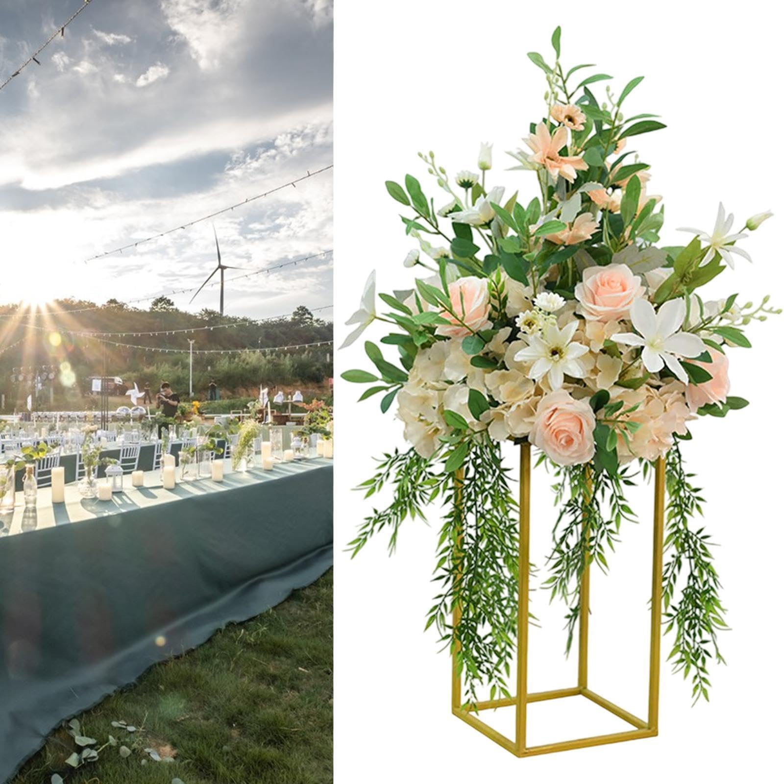 Oshhni Supporto per fiori da matrimonio, cornice per esposizione di fiori, decorazione in ferro, colonna, vaso per centrotavola da matrimonio, per tavoli,