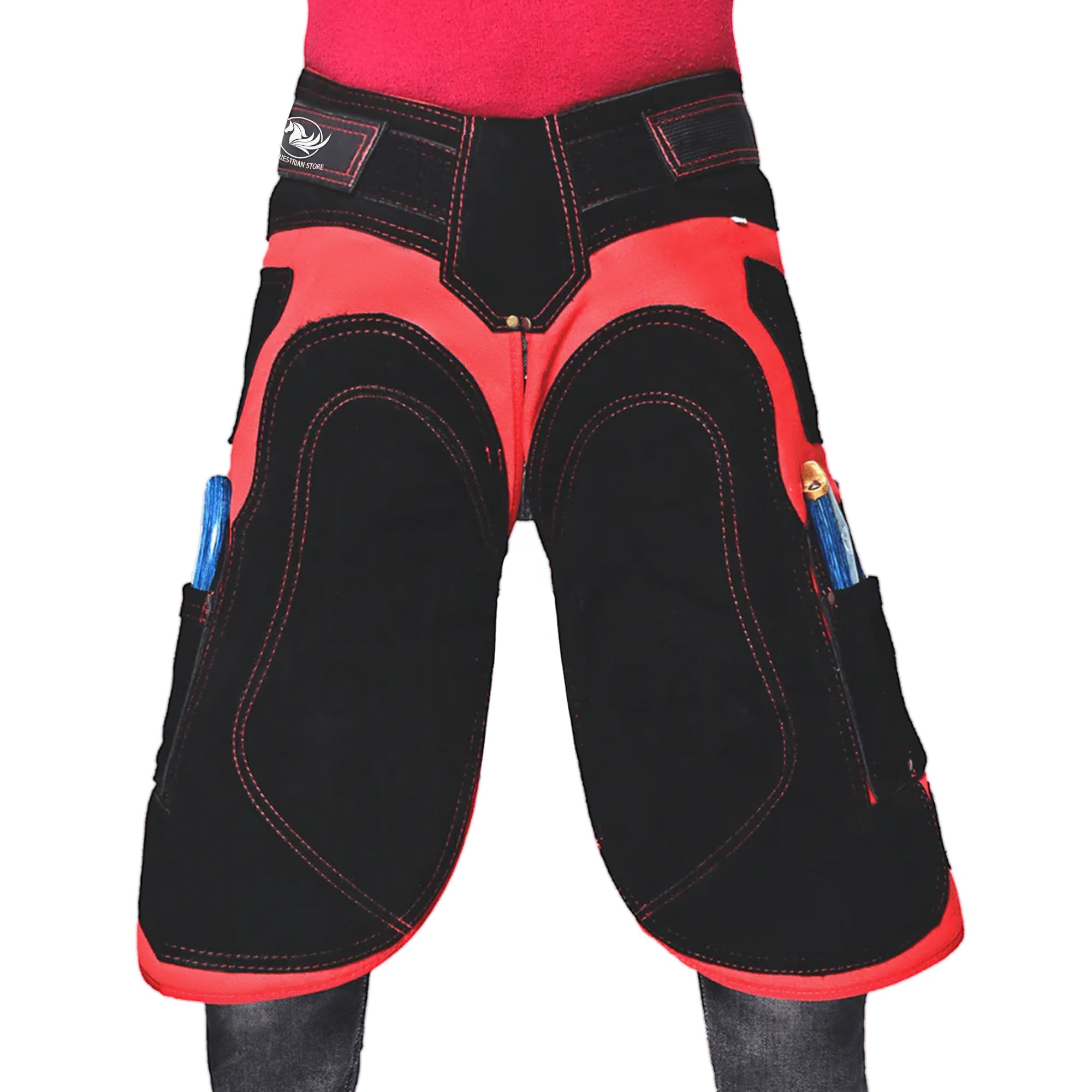 Grembiuli in vera pelle scamosciata 59 cm Rosso & Nero per zoccoli utensili trimmer chaps
