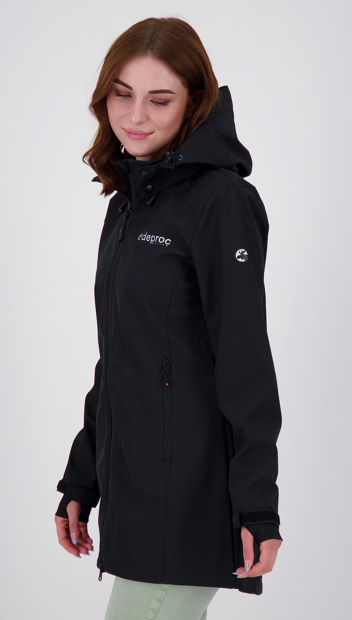 DEPROC A.C.T.I.V.E Kurtka softshell Kobiety Damski Lekki Płaszcz Softshellowy, Krótki Płaszcz Z Kapturem, Kurtka Softshellowa, Kurtka Przejściowa Cavell Long II